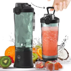 Liquidificador portátil elétrico de 600ml para frutas e sucos, bateria recarregável via USB de 4000mAh, mini liquidificador multifuncional para smoothies e sucos.