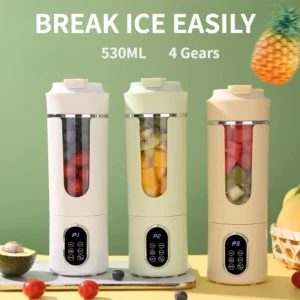 Novo Liquidificador Portátil de 530ml com Carregamento USB Sem Fio, Tritura Gelo, 12 Lâminas, 4 Velocidades, 7.4V, Mini Liquidificador para Sucos Frescos