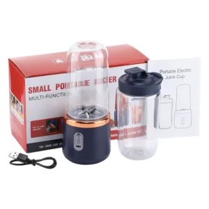 Liquidificador Elétrico Portátil com 6 Lâminas e 2 Copos para Viagem, Recarregável via USB, Ideal para Sucos de Frutas Frescas e Smoothies.