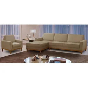 Kit Sofá 3 Lug 2,10m Chaise Esquerdo E Polt Living Linho Cor Bege
