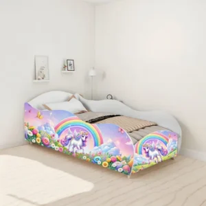 Mini Cama Carro Unicórnio Arco Iris 100% Mdf Adesivada