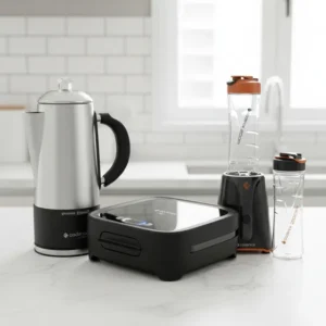 Kit Cadence: Cafeteira Italiana Inox 1,5l 127v + Grill Sanduicheira Click Preto 127v + Mini Liquidificador Portátil 127v