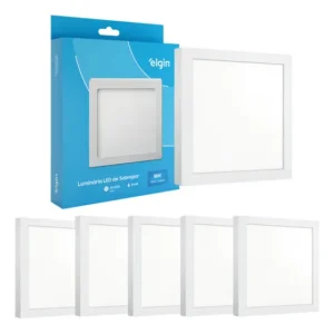 Kit 5 Painel Plafon Sobrepor Quadrado Led 18w Branco Frio