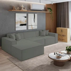 Sofá 3 Lugares 2,75m Bouclê Com Chaise Compactair - Balaqui