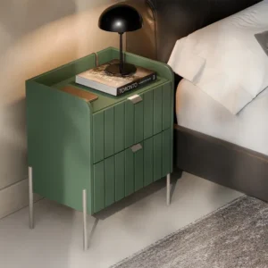 Mesinha De Cabeceira Vintage Verde Fendi Gavetas Ripadas Mdf Fosco Fendi/champanhe