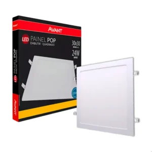 Plafon Led Quadrado 24w Painel Embutir 3000k Avant 1ª Linha Estrutura Branco Quente