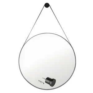 Espelho Redondo Decorativo Suspenso Alça 60cm + Pino Cor preto