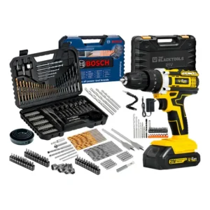 Parafusadeira E Furadeira Impacto The Black Tools Tb-21pw 3/8 Cor Amarelo + Kit 103 Peças Em Titânio Bosch