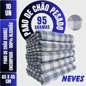 Kit 10 Panos de Chão Encorpado Neves Xadrez 45x65cm Algodão Azul