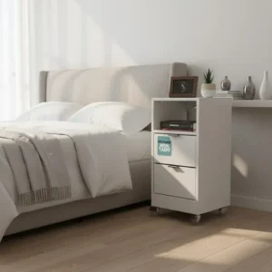 Mesa de Cabeceira Branca 30cm com Rodinhas e 2 Gavetas MDF Fosco