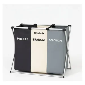 Cesto De Roupas 3 Divisórias Dobrável Grande Capacidade Multicolorido Lisa