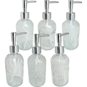 Kit 6 Porta Sabonetes Líquido De Vidro 380ml Porta Sabão Sor Transparente