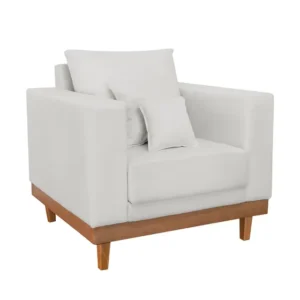 Sofá Living 1 Lugar Linho Bege Reforçado Base Madeira Com Almofadas