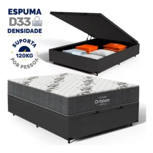 Cama Box Baú - Colchão Espuma D33 Ortobom Airtech 100 Casal Preto