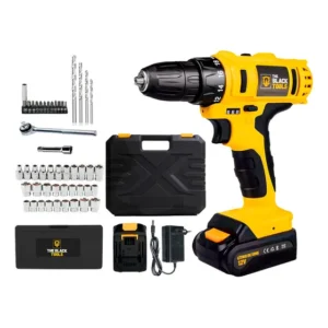 Furadeira Parafusadeira Sem Fio Bateria Tb-12E 12v 3/8 10mm Maleta E Acessórios The Black Tools + Jogo Soquetes 40 Peças