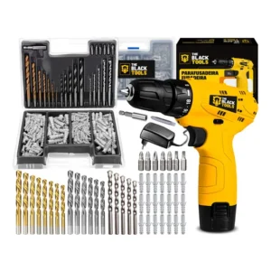 Parafusadeira Furadeira 3/8 A Bateria Tb12a The Black Tools Jogo Brocas E Buchas 300 Peças
