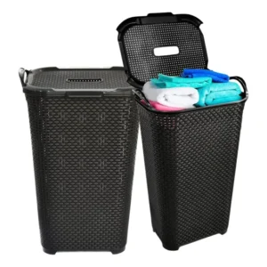 Cesto De Roupas Grande 50l Preto Roupeiro com tampa Preto