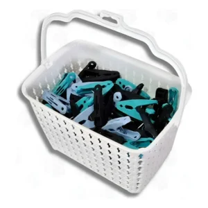 Kit Cesto Com Alça Multiuso Branco + 24 Prendedores Roupas