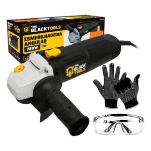 Esmerilhadeira Angular Profissional 4.1/2" Pol 11000 Rpm 780W Cor Preto + Óculos Transparente E Luva Tricotada Cor Preto