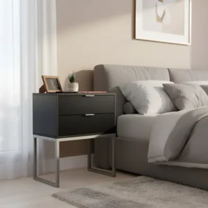 Mesa de Cabeceira Preta Fosca Fl Decor 2 Gavetas MDF 50x30x65cm