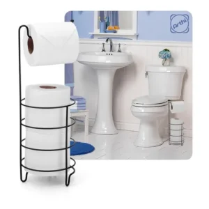 Suporte Porta Papel Higiênico Triplo Chão Preto P/ 3 Rolos