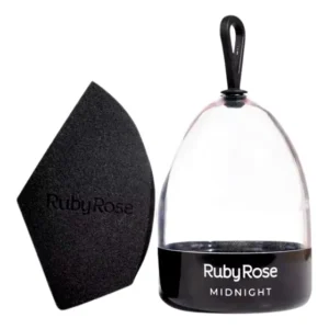 Esponja de Maquiagem Chanfrada Ruby Rose Midnight Preta | Acabamento Natural para Base, Corretivo e Pó sem Látex HB-S05