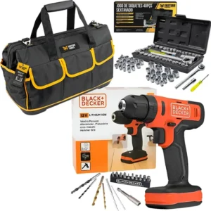Parafusadeira Furadeira Impacto 3/8 B&d C/ Bolsa E Soquetes Laranja 127/220v