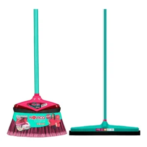 Kit 1 Vassoura Cerdas Multiuso 1 Rodo 40cm Com Cabo