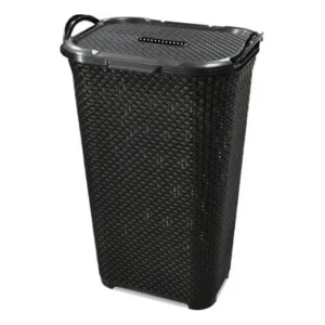 Cesto De Roupas Rattan Tampa Basculada C/ Alça 50l Cor Preto