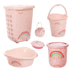 Kit Cesto Roupas Plasútil Bebê Bacia Balde Lixeira Infantil
