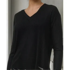 Blusa Calvin Klein Manga Longa Viscose Canelada Ck Moda