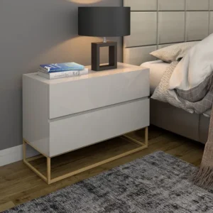 Mesa Cabeceira Eros 60 Cm Off White Pés De Ferro Dourado