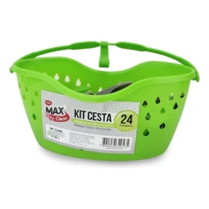 Cesto Plástico Com 24 Prendedores De Roupa