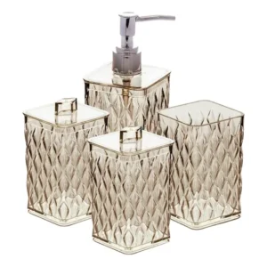 Kit Lavabo Acrílico Porta Sabonete, Escova E Cotonete 4 Pçs