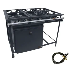 Fogão 6 Bocas Com Forno P/ Restaurante Refeitório Industiral Grafite Botijão De Gás Cozinha Tradicional