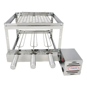 Brasa Grill Gira 3 Espetos +grelha Auxiliar Moeda Inox 18x45 Direito 127 220v Bi Volts