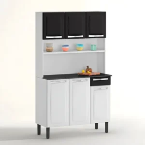 Armário De Cozinha Compacta Itatiaia Rose 6 Portas 1 Gaveta Cor Branco com Preto