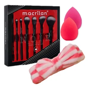 Kit 7 Pinceis Maquiagem Macrilan Ed009 + 2 Esponjas 1 Faixa Cor Preto