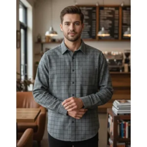 Camisa Masculina Casual Xadrez De Flanela Cinza Tailoring