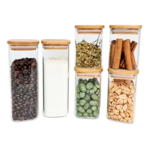 Potes De Mantimentos Quad 200/250/400ml C/tampa Bambu - 6 Pç Natural