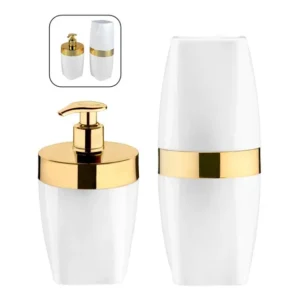Kit Dispenser Porta Sabonete Escova Pasta Dente Dourado