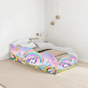 Mini Cama Carro Unicórnio Arco Iris Com Colchão