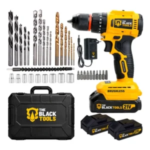 Parafusadeira Furadeira De Impacto 2 Baterias 21v Motor Brushless Com Maleta Brocas E Acessórios The Black Tools