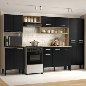 Cozinha Completa Arizona Plus Com Armário E Balcão Carraro Cor Carvalho/Preto