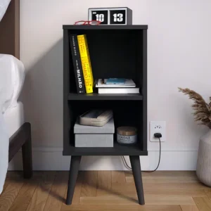 Mesa De Cabeceira Criado Quarto Bide Cama Com Pés Retrô 57x30x30cm Preto