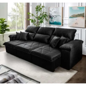 Sofá Retrátil/reclinável Trento 2,30m Velut Preto C/ Molas King House