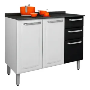 Balcão Cozinha Itatiaia Luce 3 Portas 2 Gavetas Branco e Preto