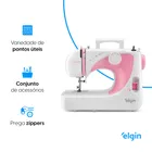 Máquina De Costura Reta Futura Jx-2040 Portátil Elgin Cor Branco/Rosa - Imagem 2