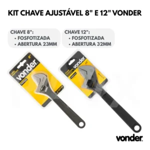 Kit Chave Inglesa Ajustável 8 + 12 Vonder Fosfatizadas Aço Carbono Alta Resistência