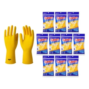 Kit com 10 Pares de Luva Borracha Látex Multiuso Sanro Top para Limpeza Faxina Uso Geral Material Antiderrapante Interior Flocado Tamanho 7 (M)